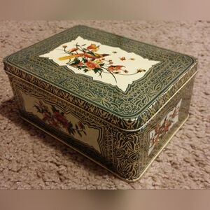 Vintage Tin Decorative Tin Bird Motif Floral Pattern Hong Kong